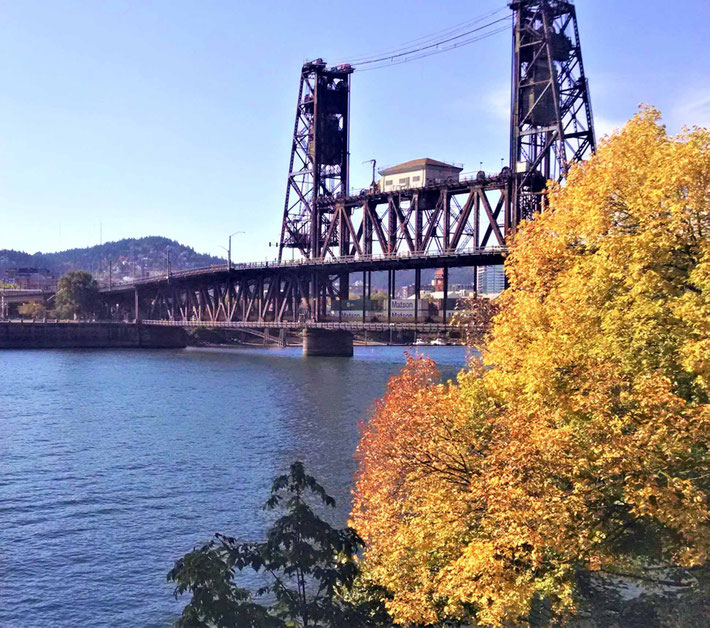 Willamette River, Portland, Oregon, where He crossed by train. Courtesy of E. Sandy Ley