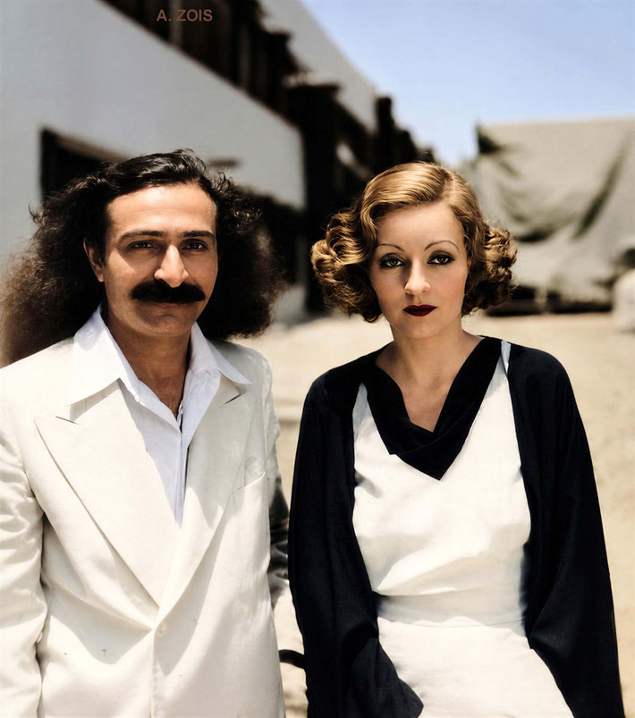 1932 : Meher Baba in Hollywood, CA with actor Tallulah Bankhead. Image rendition by Anthony Zois. BP