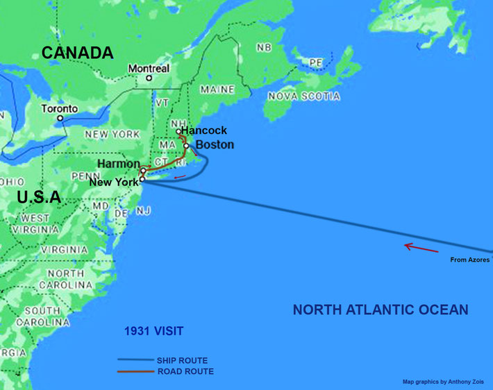 1931 : This map is a close-up of the second part of the journey to America.