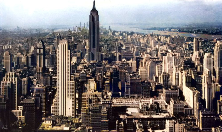 1934 - NYC aerial view.  Image rendition by Anthony Zois.