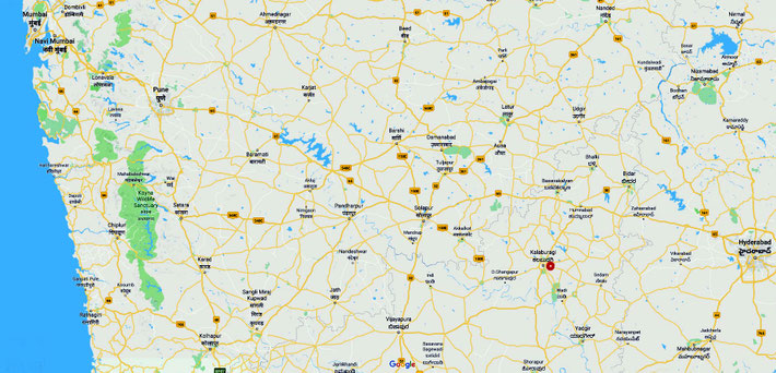 Gulbarga / Kalaburagi marked in red on map