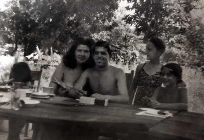 Kim & Mauel Grajera on holidays at the Ross property in New Jersey, with Margarita (standing) and Anne Ross ; June 1949. Courtesy of Anne Ross