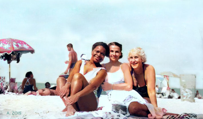 Beryl sitting at the beach with Ella Winterfedlt & unknown lady ( far right ). Image rendition by Anthony Zois.