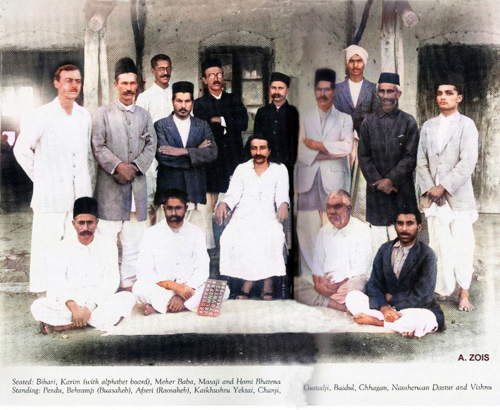1920s : Meher Baba and his men mandali. Image rendering by Anthony Zois.
