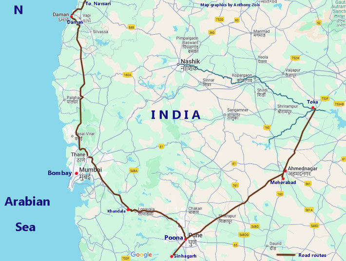The road routes taken to inspect possible places to move to. Map graphics by Anthony Zois.