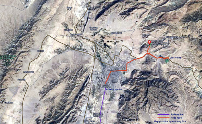 1923 : Map of Quetta district showing Hanna Lake & Urak Valley that Baba visited. Map graphics by Anthony Zois.
