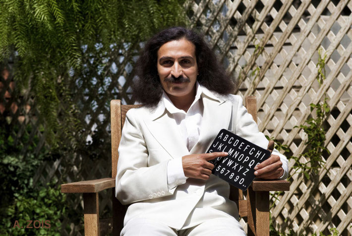 Meher Baba in Hollywood, CA. May-June 1932. Taken at the Marc Jones' garden. Image rendition by Anthony Zois. BP