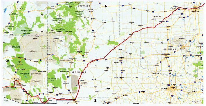 1932 Train route through New Mexico & Arizona. Route drawn by Anthony Zois.