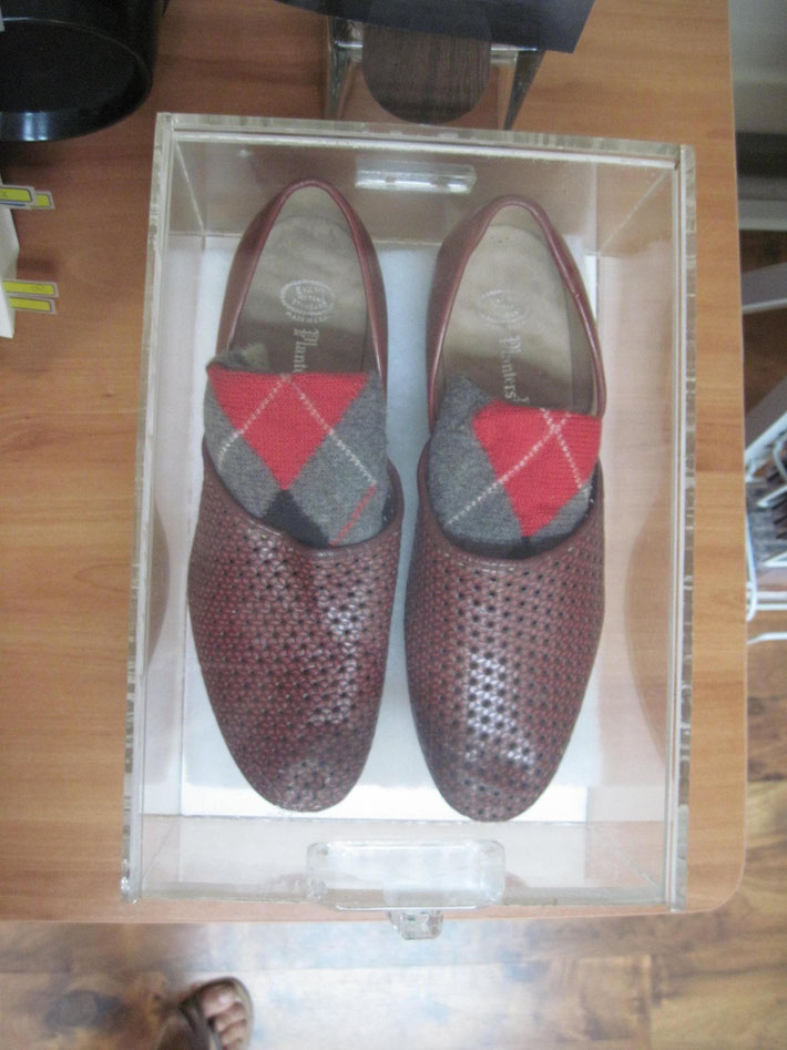 These are the shoes and socks Meher Baba wore given by Harry Kenmore,courtesy of L and R Karrasch