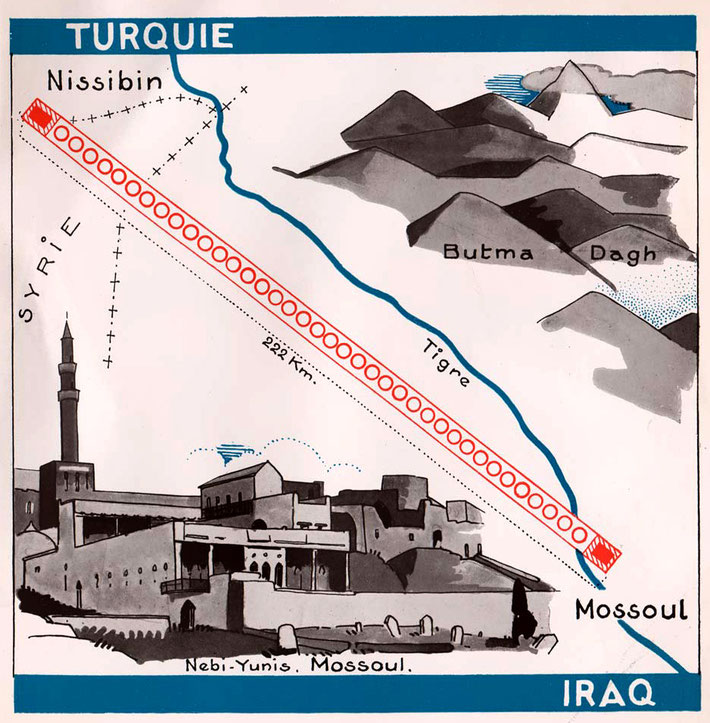 Map shows the next stage of the rail journey from Mosul to the Syrian border.
