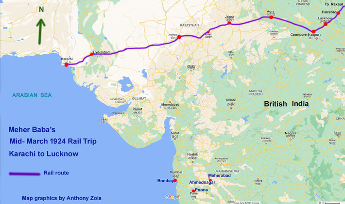  Map 2 : Karachi to Raxaul rail journey. Map grahics by Anthony Zois.