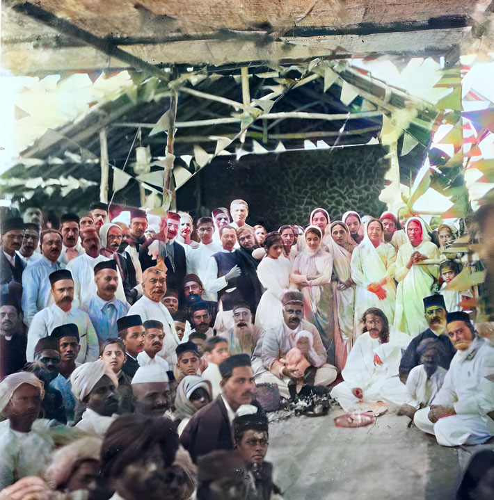 1925 - Meher Baba and followers at Upper Meherabad, India. Image enhanced by Anthony Zois.