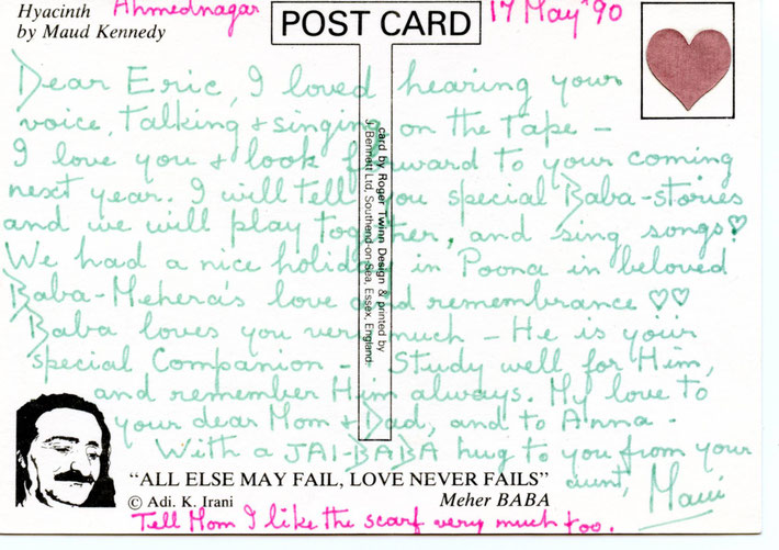 Postcard from Mani Irani ( Baba's sister )