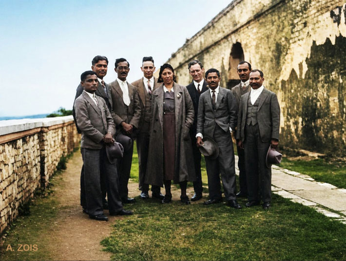 Meher Baba's men Mandali with locals in China. Image rendition by Anthony Zois.