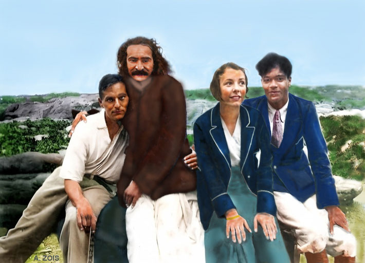 Sunday, 13 September 1931. E. Challacombe. (L-R) Herbert, Baba, Zilla Cluse & Agha Ali. Image rendition by Anthony Zois.
