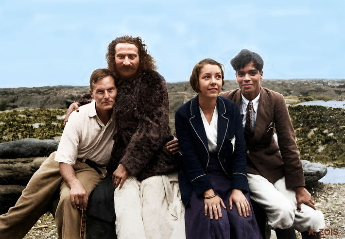 Sunday, 13 September 1931. E. Challacombe. (L-R) Herbert, Baba, Zilla Cluse & Agha Ali. Image rendition by Anthony Zois.