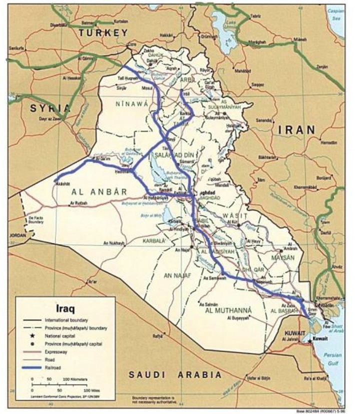 Modern Railway map of Iraq.