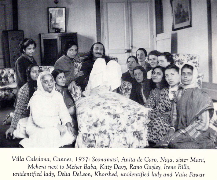 1937 : Villa Caldana, Cannes, France. Mehera is behind Meher Baba. Courtesy of LM books p.2296