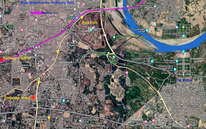 Map of Agra, India. Map graphics by Anthony Zois.