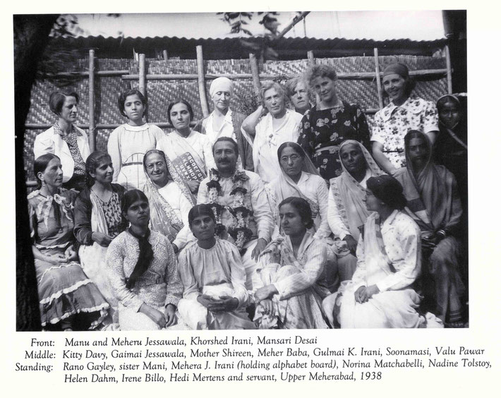 Courtesy of Lord Meher ; Vol. 6-7 p.2296. Valu is seated with dark sari on the far right.