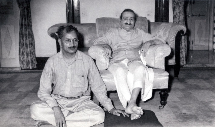 Meher Baba with Dr. C.D. Deshmukhat "Guruprasad" Poona, India - May 1959. Courtesy of the Fereshteh Azad Collection.