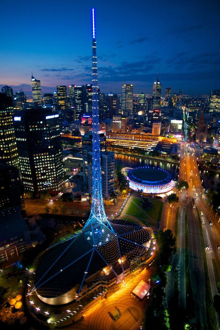 Looking North from the Arts Centre down Princes Bridge & Swanston Street