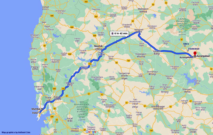 Map : Train route Bombay to Aurangabad. Map graphics by Anthony Zois.