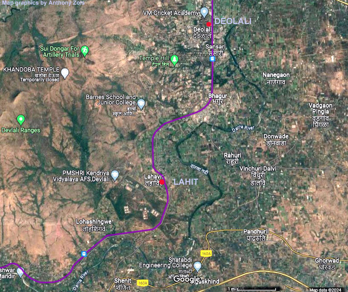 Map showing the train line from Nasik then onto Ugatpuri.