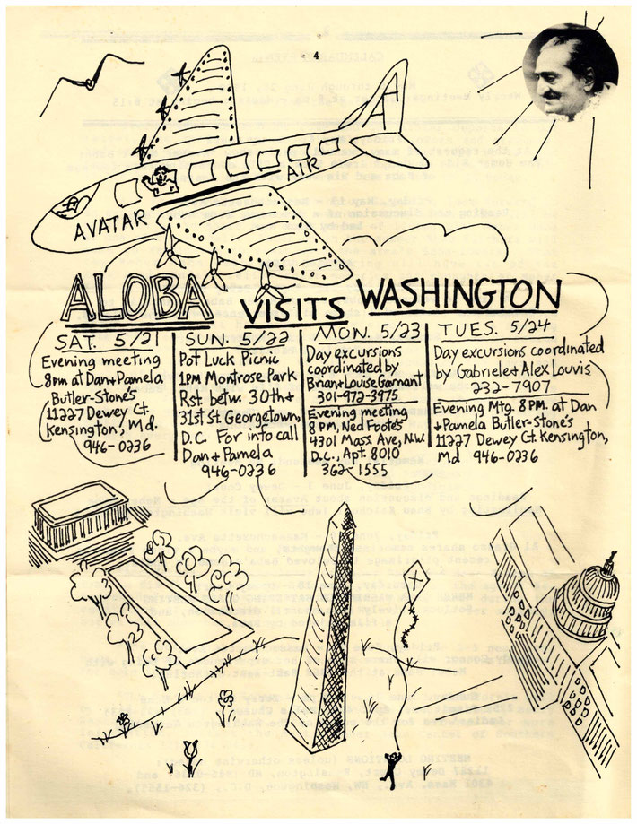 Meher Baba Washington DC insert notice for Aloba's coming visit