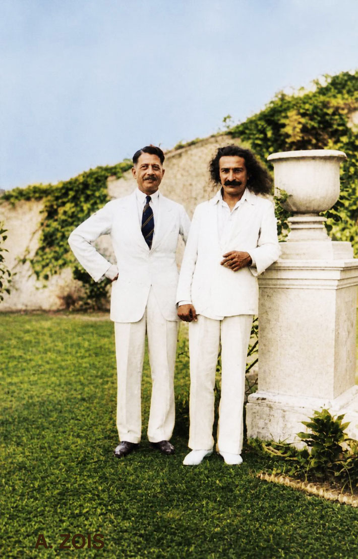 1932 : Meher Baba with an unknown man in Nanking, China. Image rendition by Anthony Zois.