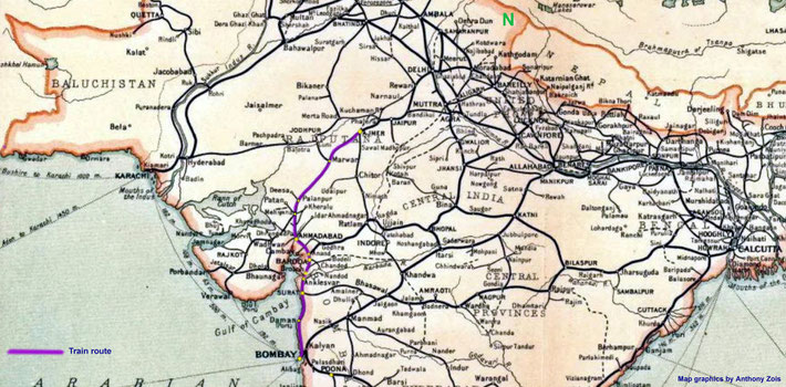 1922 : Bombay to Amjer rail journey. Map graphics by Anthony Zois.