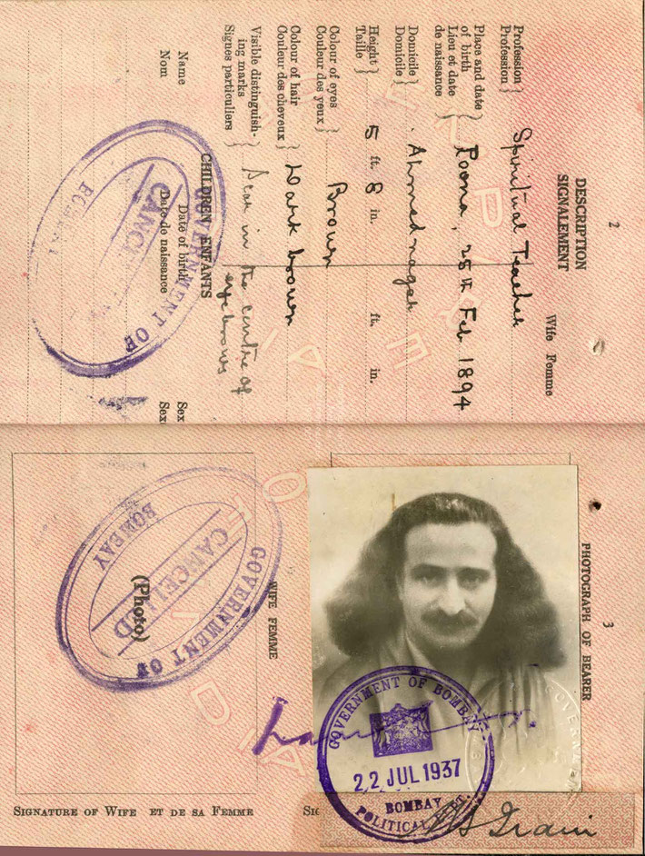 Meher Baba's 1937 passport