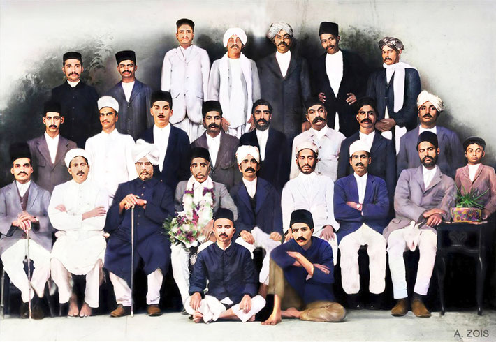 1920 : Meher Baba's first disciples & friends from Poona. Image rendered by Anthony Zois. BP