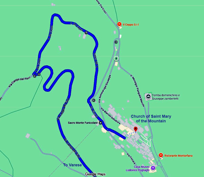 Map shows the road route near the mountain.
