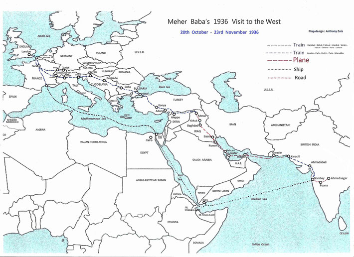  Map showing the 1936 plane, ship, road & train routes. Map graphics by Anthony Zois.