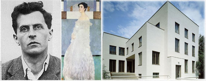 Ludwig Wittgenstein, Wittgensteins Schwester Margarethe, protraitiert von G. Klimt; von Wittgenstein für seine Schwester Margarethe entworfenes Haus in Wien