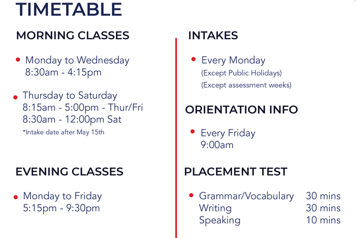 Astley English College Timetable