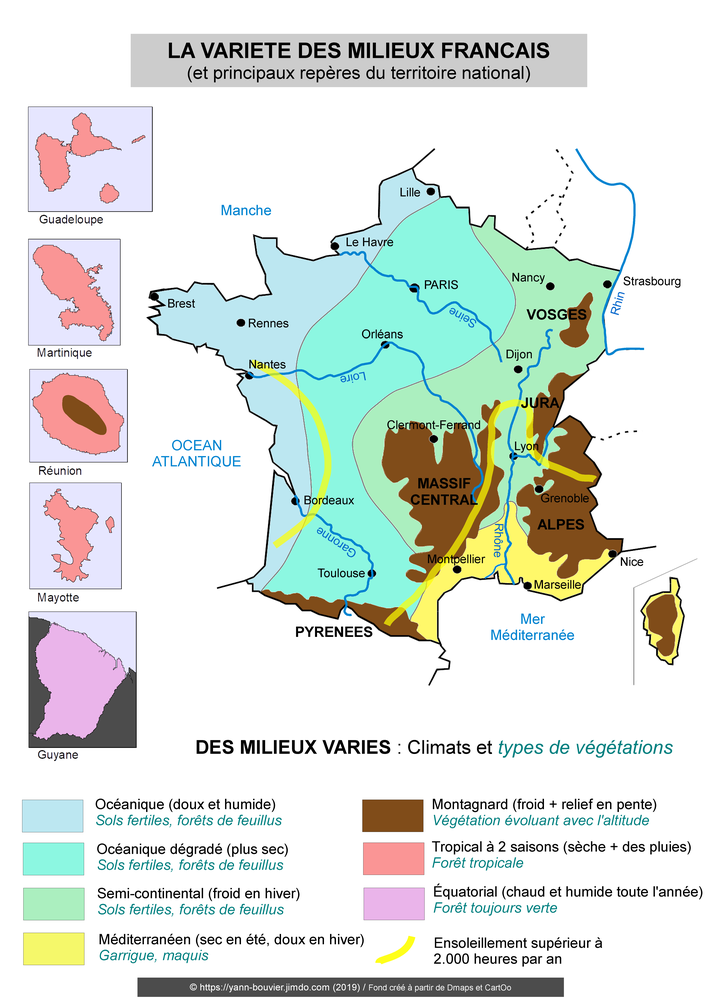 Croquis De Geographie 2nde Les Reperes Reliefs Fleuves Agglomerations Et Les Principaux Climats Du Territoire Francais Cours D Histoire Geographie En Lycee Par Yann Bouvier