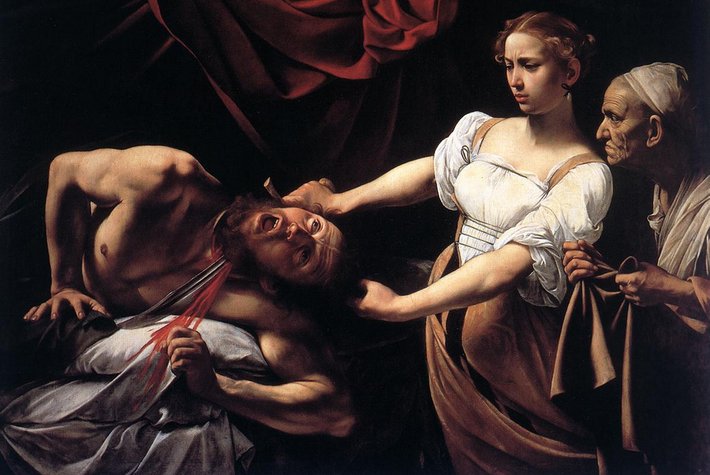 Obra prima de Caravaggio, sua Judith, heroìna do povo hebreu, decapitando Holofernes aqui representa o que foi descrito no Livro de Judite.