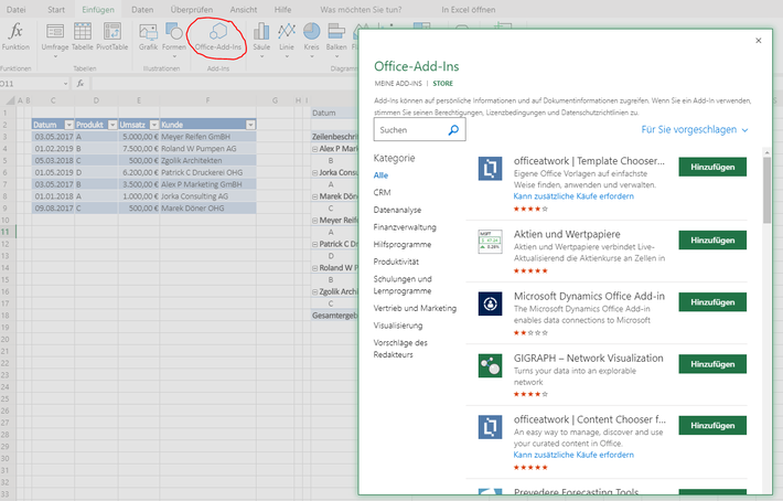 Office Addins in Excel online