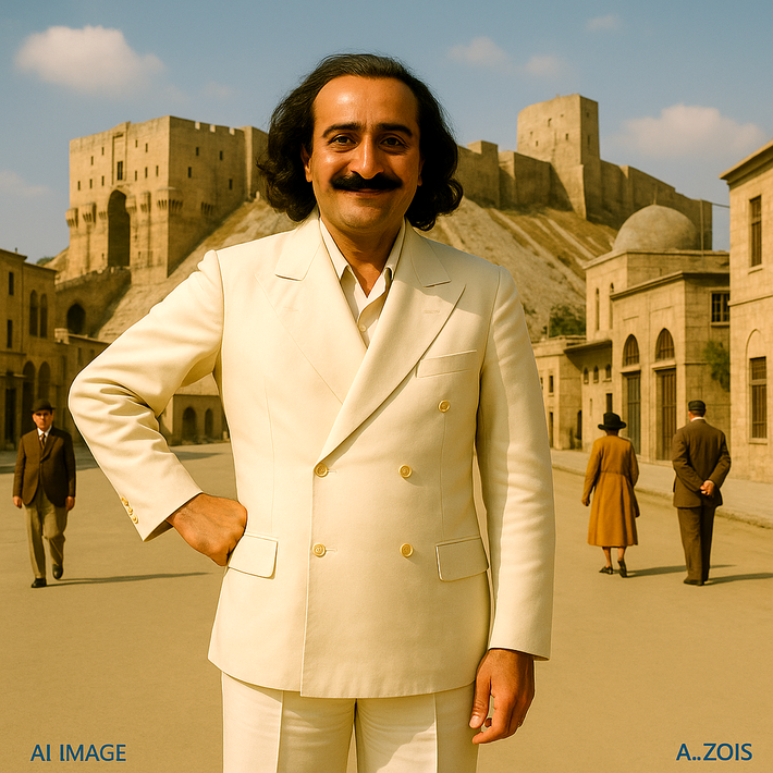 This AI image shows Meher Baba in Aleppo with the Citadel in the background. Image produced by Anthony Zois.