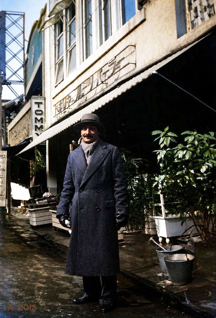 1932 April : Meher Baba at Chinatown, London, England. Image rendition by Anthony Zois