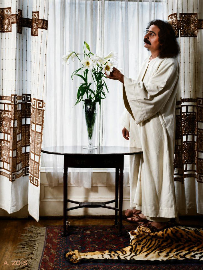 1932 - Meher Baba at the Davy's home in Kensington, London. Image rendition by Anthony Zois.