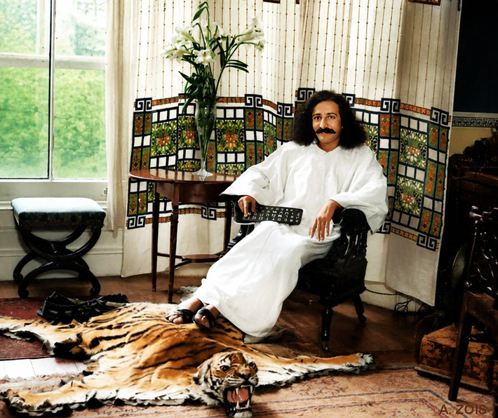1932 - Meher Baba at the Davy's home in Kensington, London. Image rendition by Anthony Zois.