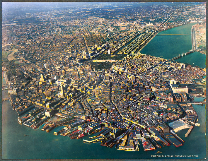 Aerial view of Boston in the 1930s. Image coloured by A.Z.