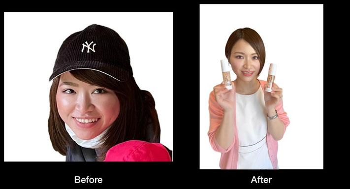 徳島のあおぞら整体院の小顔整体を受けて、見違えるほどに。小顔に美しくなられた女性の施術前後の写真。