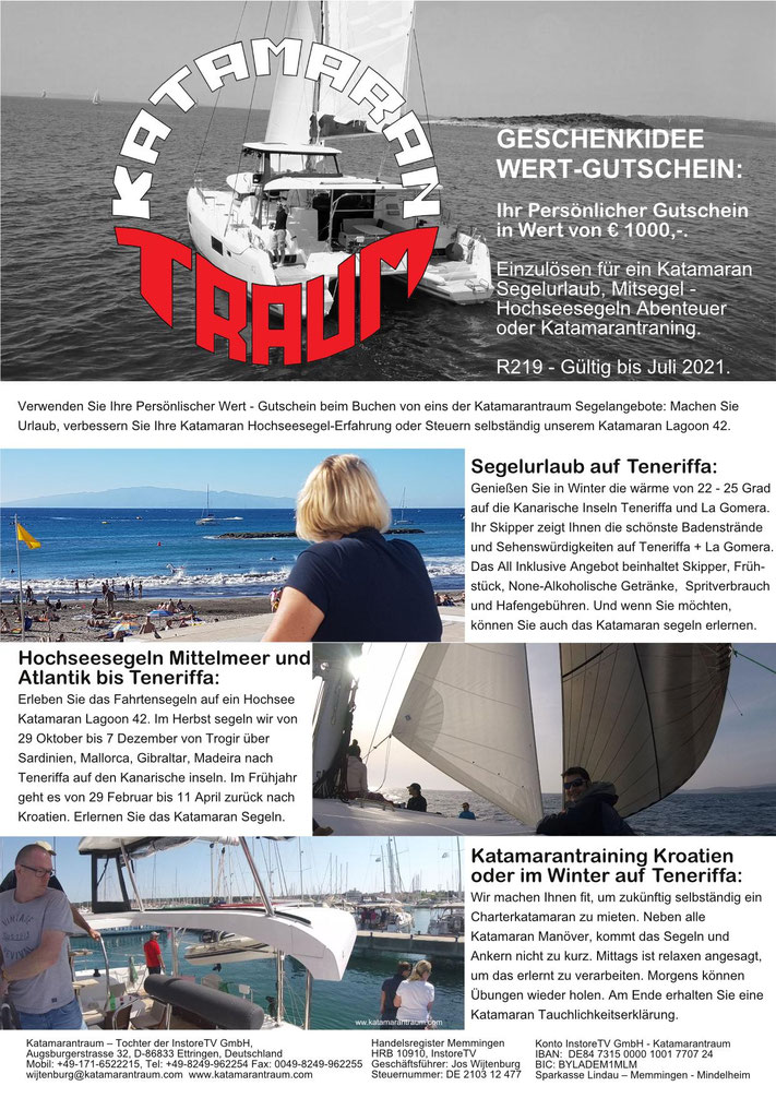 Erlegnisgeschenk Katamaran Segeln, Erlebnisgeschenk Katamaran Mitsegeln, Erlebnisgutschein Katamarantraining, Erlebnisgeschenk Segelurlaub, Segeln Geschenk, Segeln Geschenkideen, Wertgutschein Katamaran Segeln