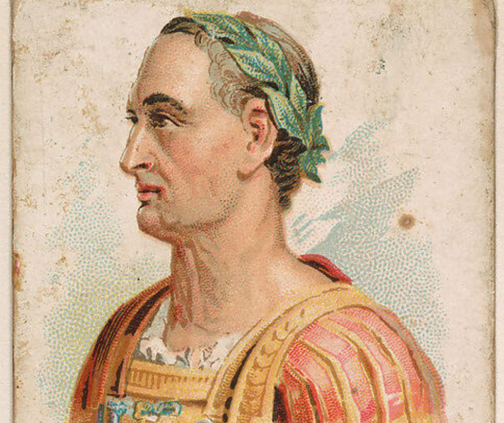 Color lithograph trade card depicting Julius Caesar, part of an 1888 tobacco promotion series.