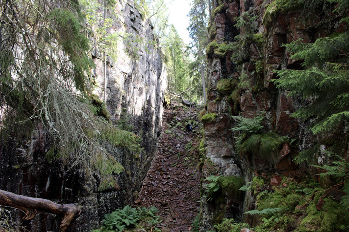 Über steiniges Geröll geht es aus der Schlucht nach oben. Gutes Schuhwerk ist unbedingt notwendig