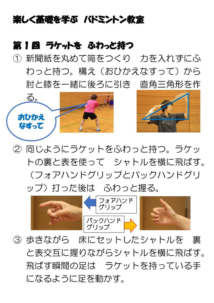 楽しく基礎を学ぶバドミントン教室 テキスト Tonarinosibahu B ページ